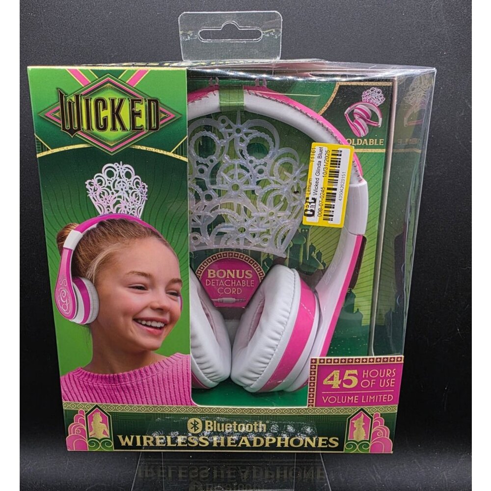 Wicked Bluetooth Wireless Headphones For Kids Pink/White With Crown